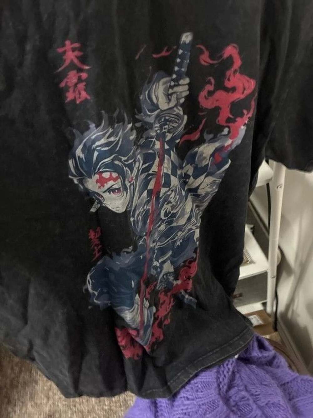 Tanjiro Kamado black men’s women’s adult small tshirt vintage wash demon slayer